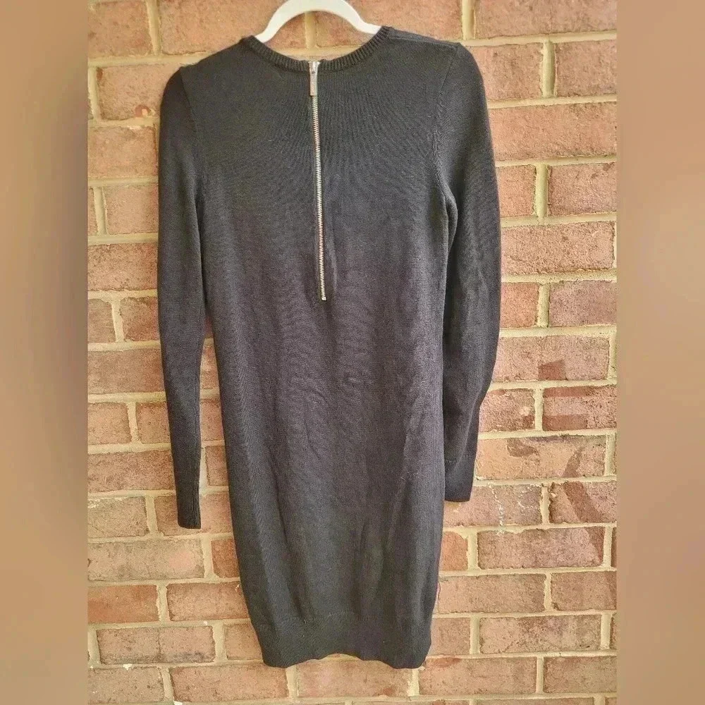 MICHAEL MICHAEL KORS Charcoal Black Wool Blend Crew Neck Sweater Dress S